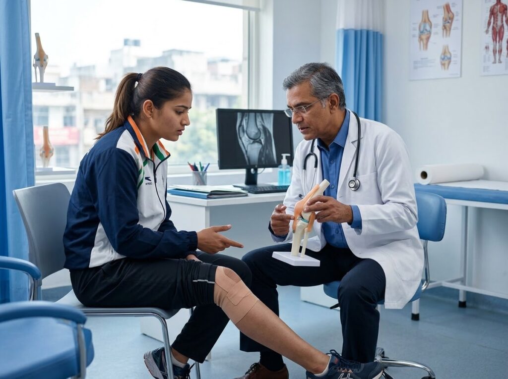 Athlete consulting orthopaedic s