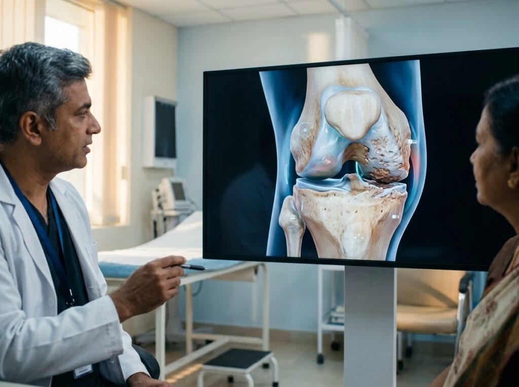 Knee joint showing cartilage wear