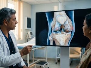 Knee joint showing cartilage wear