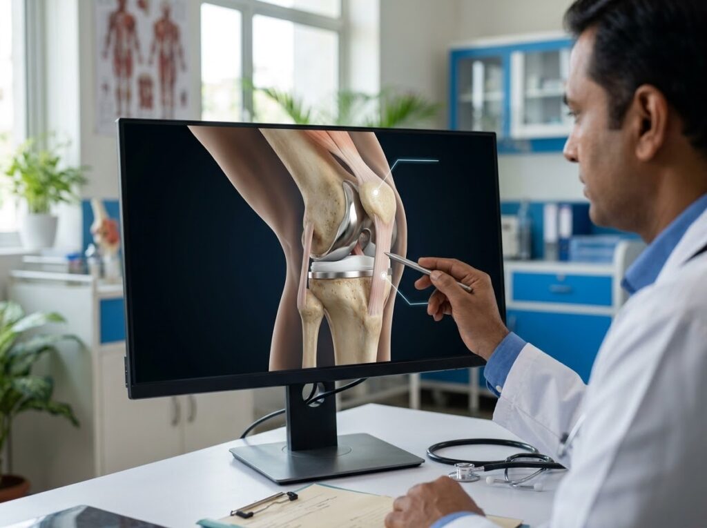 Knee joint with artificial implant