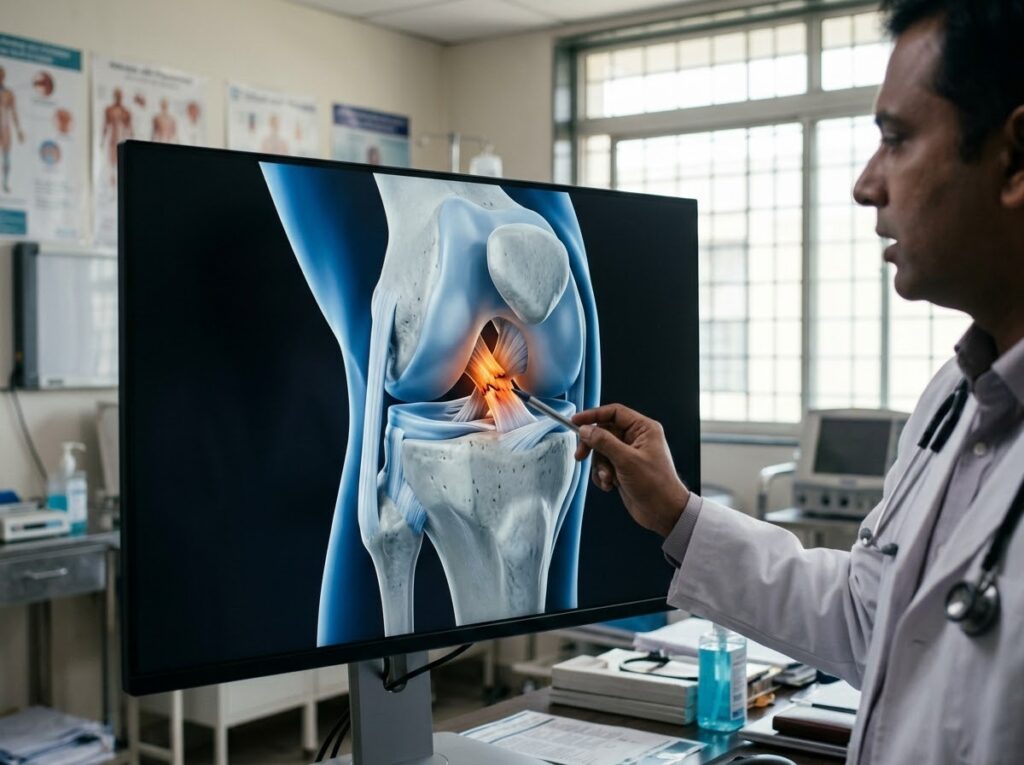 Knee ligaments illustration with