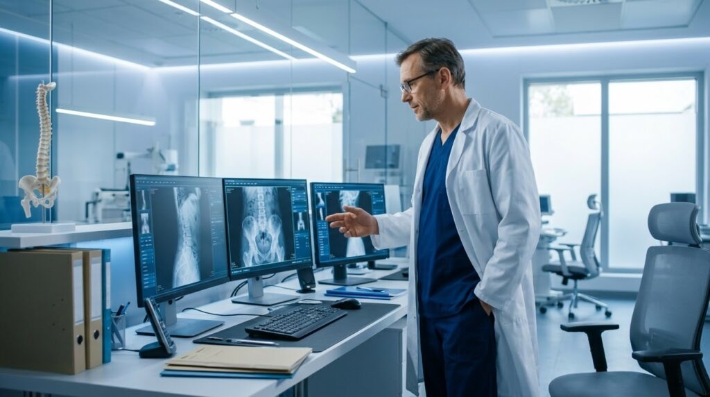 Specialist examining x ray